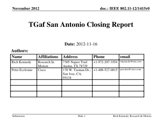 TGaf San Antonio Closing Report