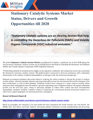 Stationary Catalytic Systems Market Status, Drivers and Growth Opportunities till 2028