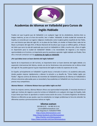 Academias de Idiomas en Valladolid para Cursos de Inglés Hablado