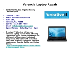 Valencia Laptop Repair | Valencia Notebook Repair or Upgrade