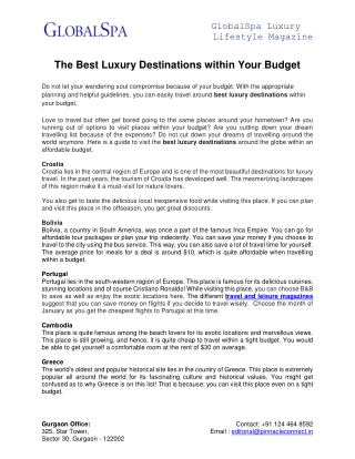 The Best Luxury Destinations within Your Budget