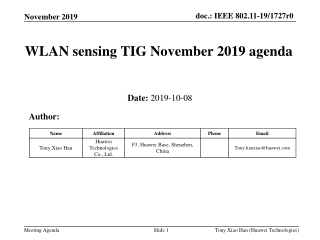 WLAN sensing TIG November 2019 agenda