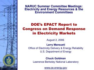 DOE’s EPACT Report to Congress on Demand Response in Electricity Markets