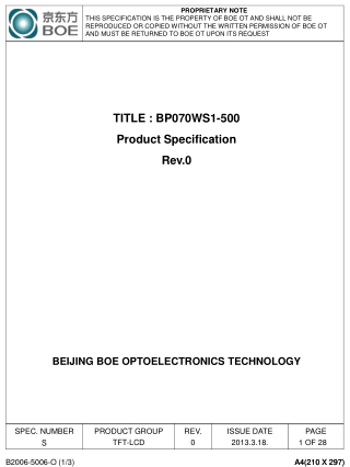 TITLE : BP 070 W S1 - 5 00 Product Specification Rev.0