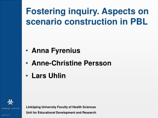 Fostering inquiry. Aspects on scenario construction in PBL