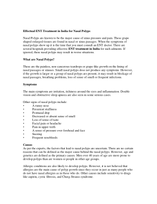 Effectual ENT Treatment in India for Nasal Polyps