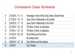 Colossians Class Schedule