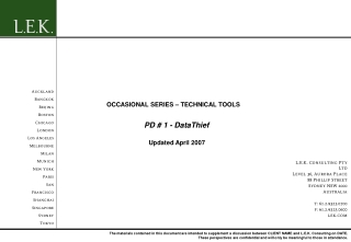 OCCASIONAL SERIES – TECHNICAL TOOLS