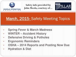 March, 2015- Safety Meeting Topics