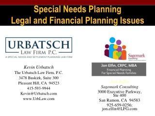 Special Needs Planning Legal and Financial Planning Issues