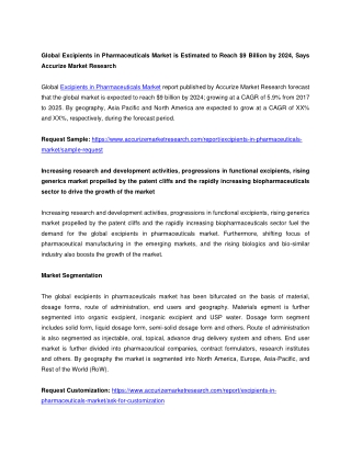 Global Excipients in Pharmaceuticals Market