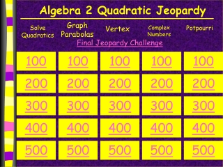 Algebra 2 Quadratic Jeopardy