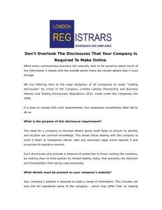 Don’t Overlook The Disclosures That Your Company Is Required To Make Online