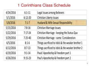 1 Corinthians Class Schedule