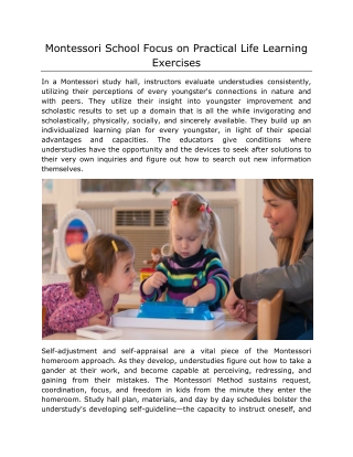 Montessori School Focus on Practical Life Learning Exercises