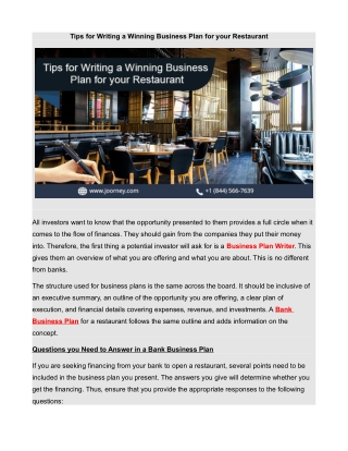 Tips for Writing a Winning Business Plan for your Restaurant