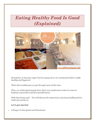 Eating Healthy Food Is Good (Explained)