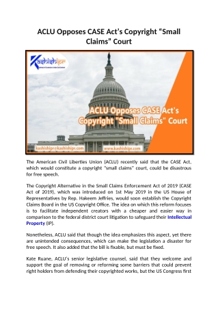 ACLU Opposes CASE Act’s Copyright “Small Claims” Court