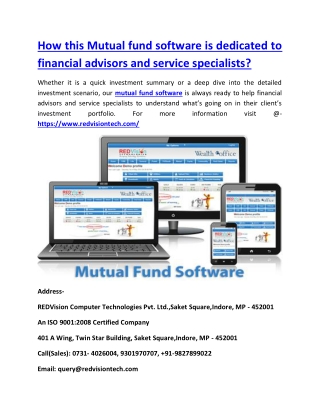 How this Mutual fund software is dedicated to financial advisors and service specialists?