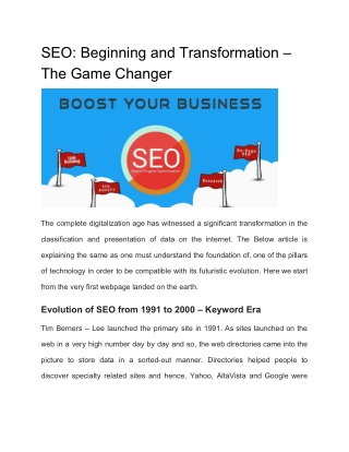 SEO: Beginning and Transformation – The Game Changer