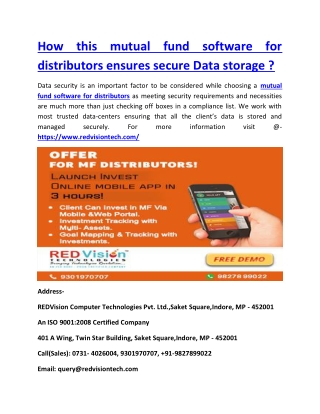 How this mutual fund software for distributors ensures secure Data storage ?