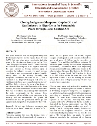 Closing Indigenous Manpower Gap in Oil and Gas Industry in Niger Delta for Sustainable Peace through Local Content Act
