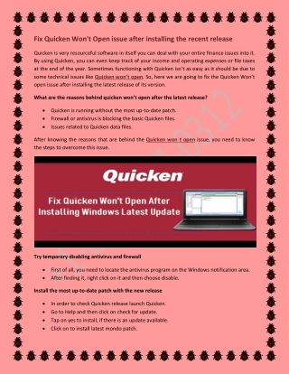 Fix Quicken Won't Open issue after installing the recent release