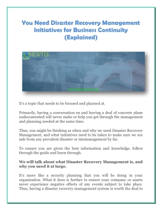 You Need Disaster Recovery Management Initiatives for Business Continuity (Explained)