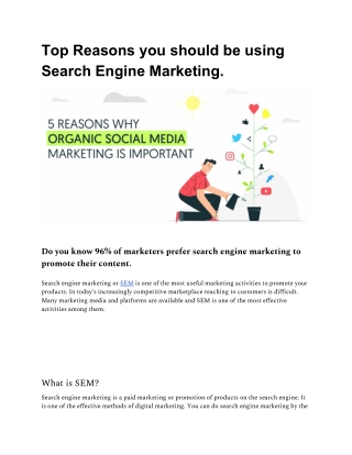 Top Reasons you should be using Search Engine Marketing.