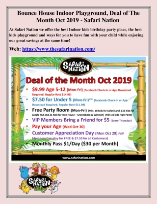 Bounce House Indoor Playground, Deal of The Month Oct 2019 - Safari Nation 