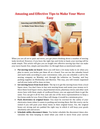 Amazing and Effective Tips to Make Your Move Easy