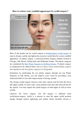 How eyelid surgery helps to improve your youthful appearance?