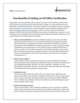 Few Benefits of Getting an MS Office Certification