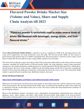 Flavored Powder Drinks Market Size (Volume and Value), Share and Supply Chain Analysis till 2023