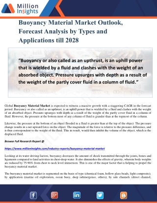 Buoyancy Material Market Outlook, Forecast Analysis by Types and Applications till 2028