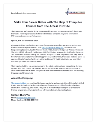 Make your career better with the help of computer courses from the Access Institute