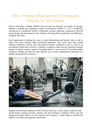 How Fitness Management Company Works in Maryland
