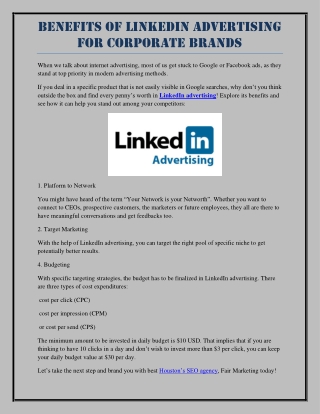 Benefits of LinkedIn Advertising for Corporate Brands