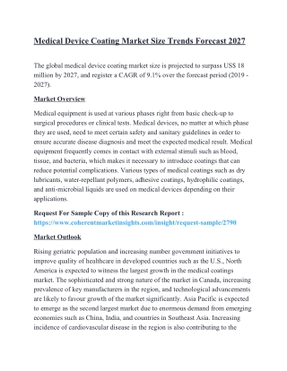 Medical Device Coating Market Size Trends Forecast 2027
