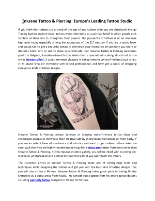 Inksane Tattoo & Piercing: Europe’s Leading Tattoo Studio