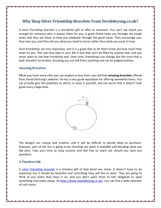 Why Shop Silver Friendship Bracelets From Daviddeyong.co.uk?