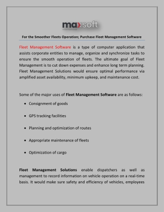 For the Smoother Fleets Operation; Purchase Fleet Management Software