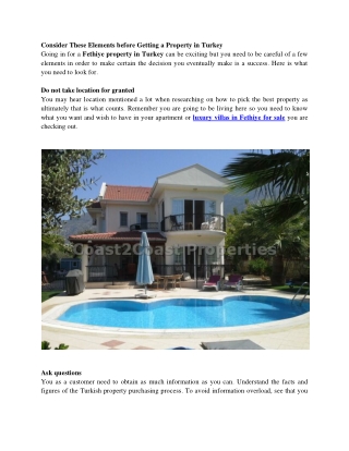 Consider These Elements before Getting a Property in Turkey