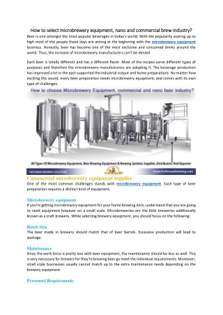 How to select microbrewery equipment?