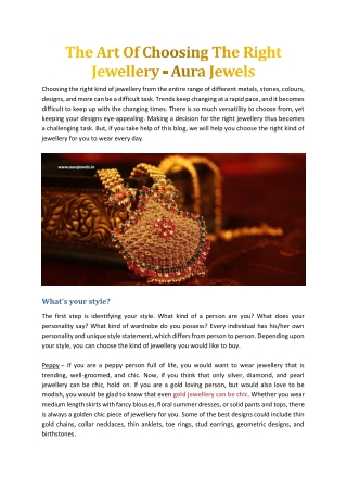 The Art Of Choosing The Right Jewellery - Aura Jewels