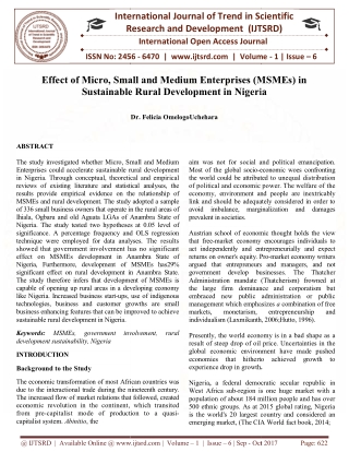 Effect of Micro, Small and Medium Enterprises MSMEs in Sustainable Rural Development in Nigeria