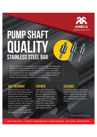 Ambica Steels is The Leading Producer of Pump Shaft Quality Stainless Steel Bar