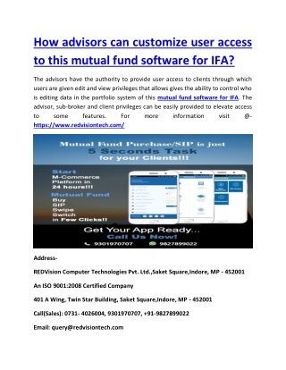 How advisors can customize user access to this mutual fund software for IFA?
