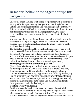 Dementia behavior management tips for caregivers