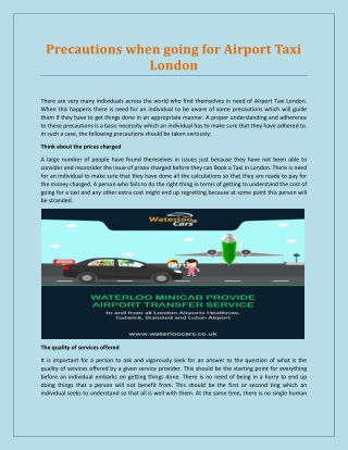 Precautions when going for Airport Taxi London